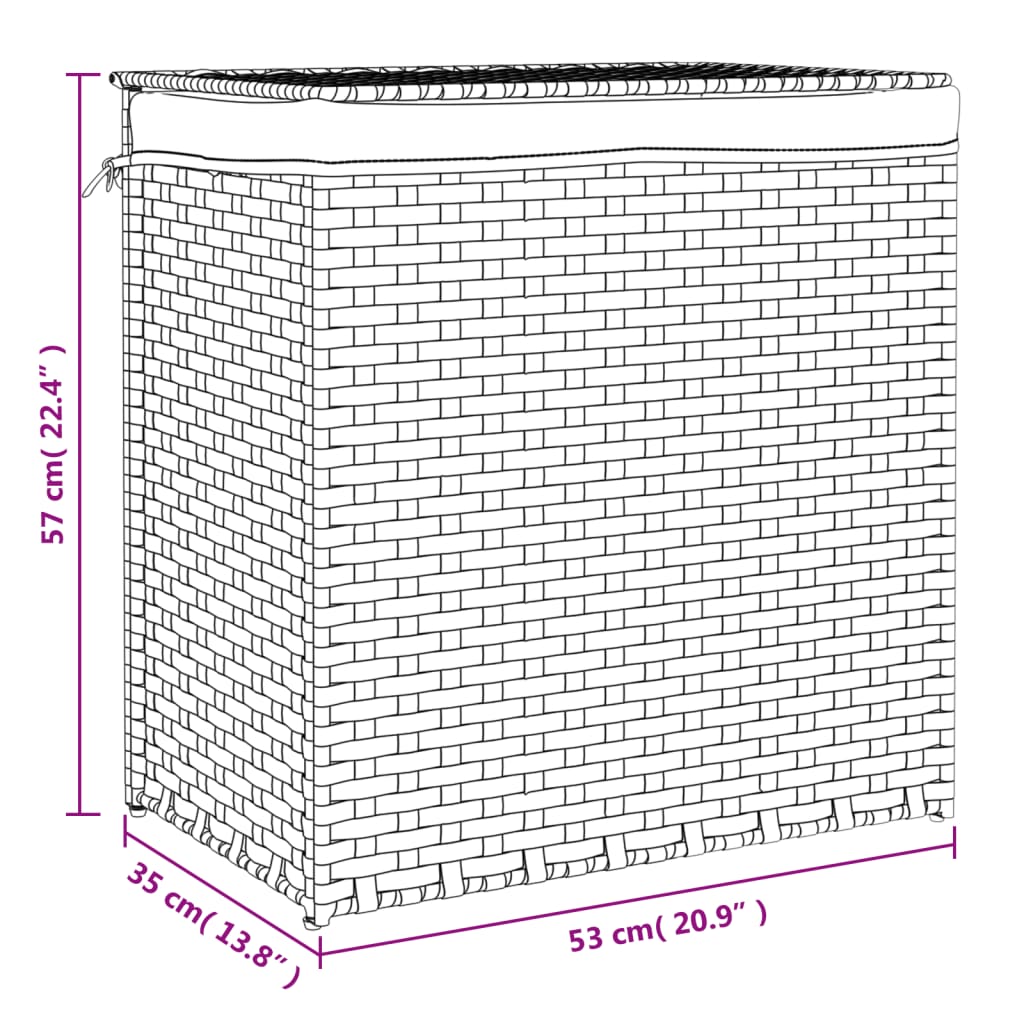 vidaXL Laundry Basket with 2 Compartments 53x35x57 cm Poly Rattan
