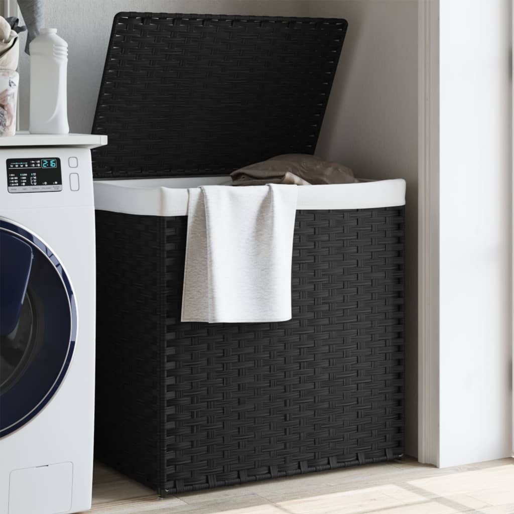 vidaXL Laundry Basket with 2 Compartments 53x35x57 cm Poly Rattan