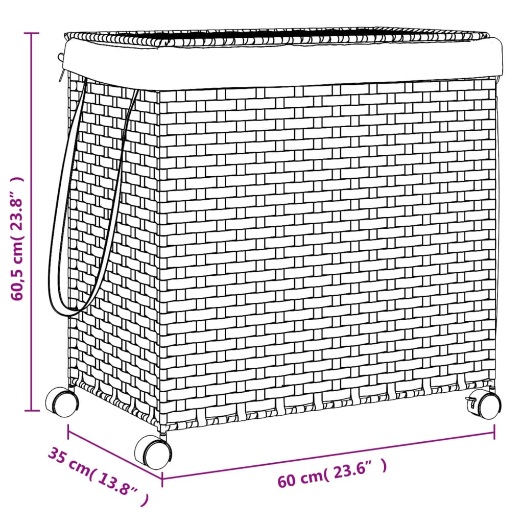 vidaXL Wasmand op wielen 60x35x60,5 cm rattan