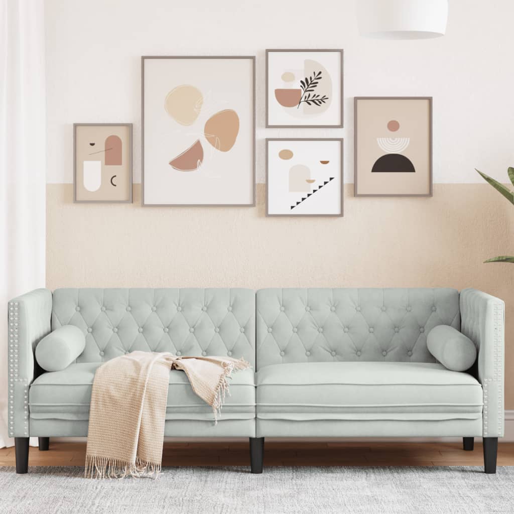 vidaXL Fauteuil Chesterfield-stijl fluweel lichtgrijs