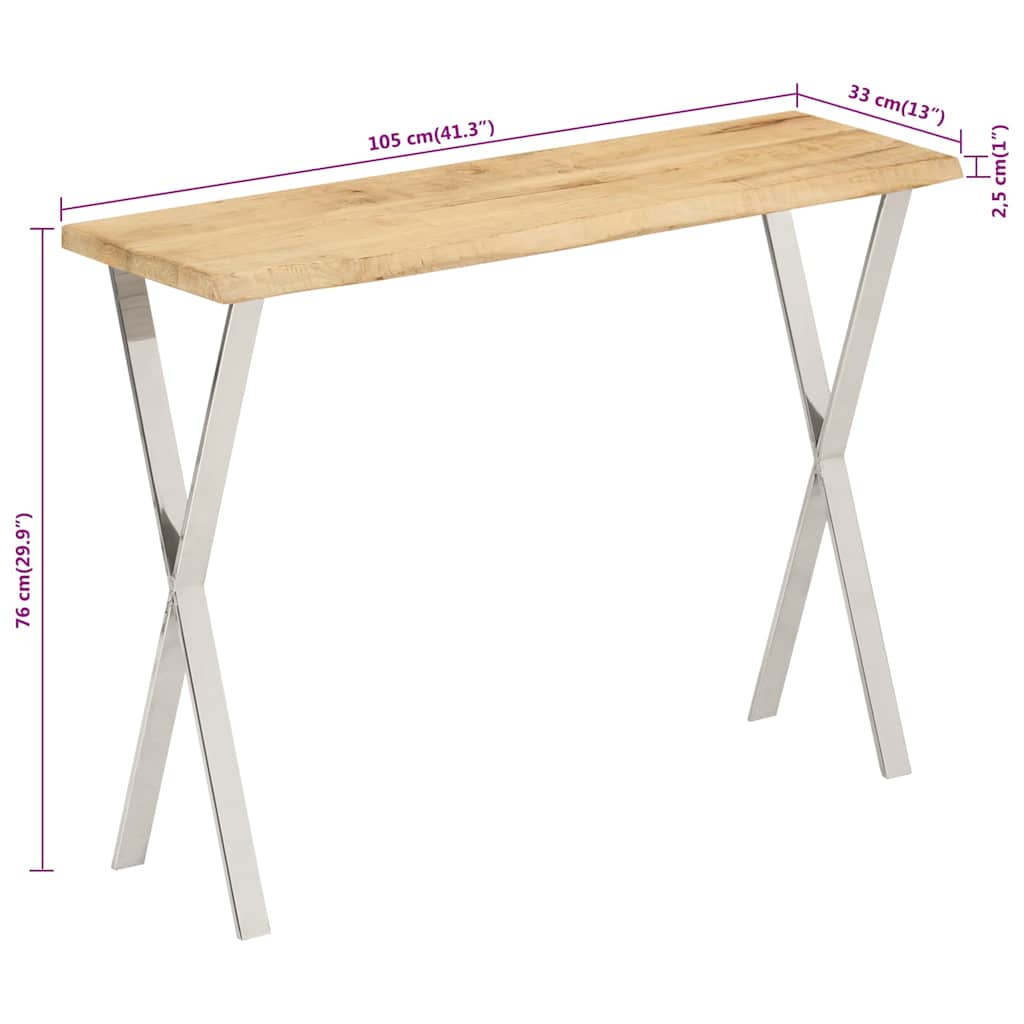vidaXL Wandtafel met natuurlijke rand 105x33x76 cm massief mangohout