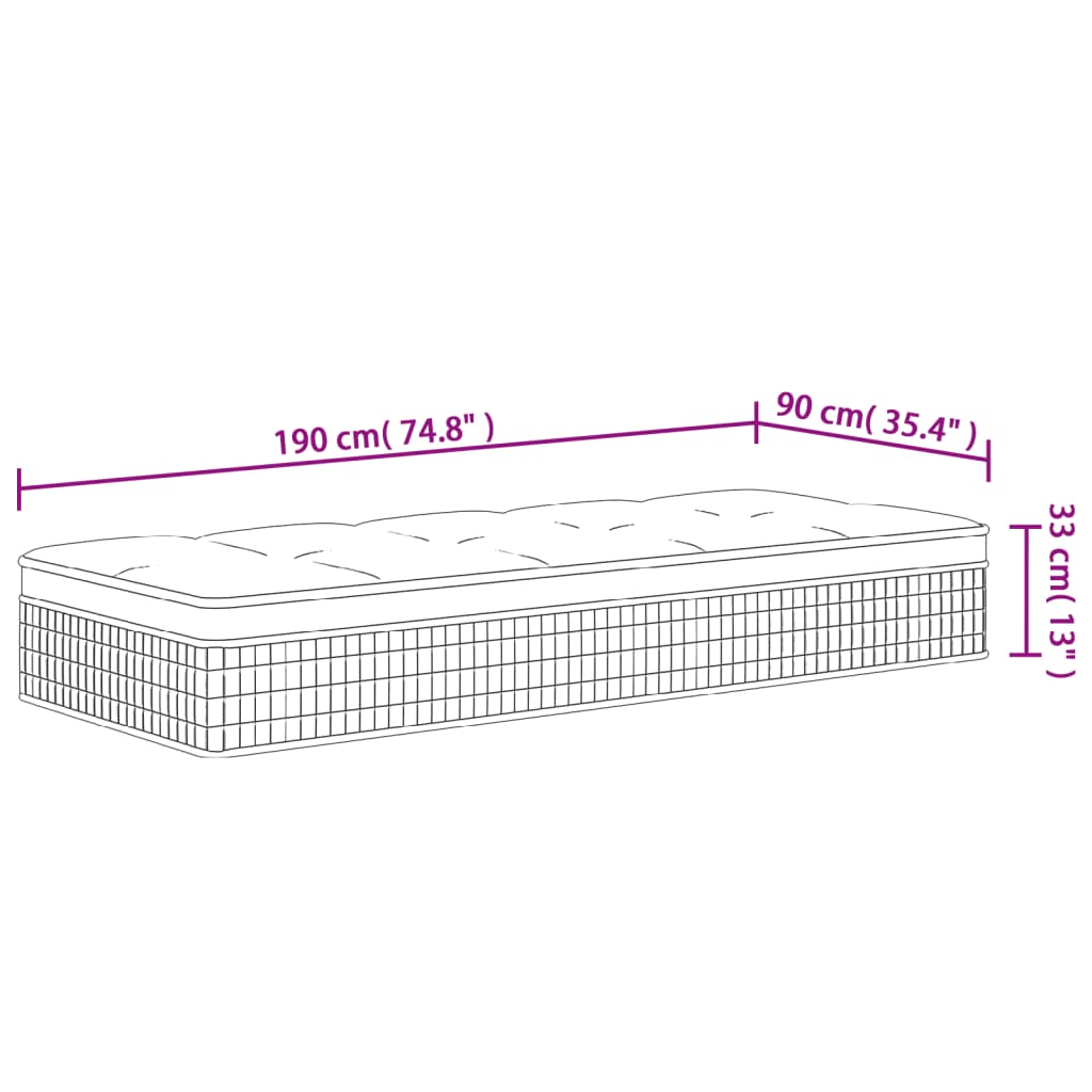 vidaXL Pocket Spring Mattress Medium-Firm Plus 90x190 cm Single Size