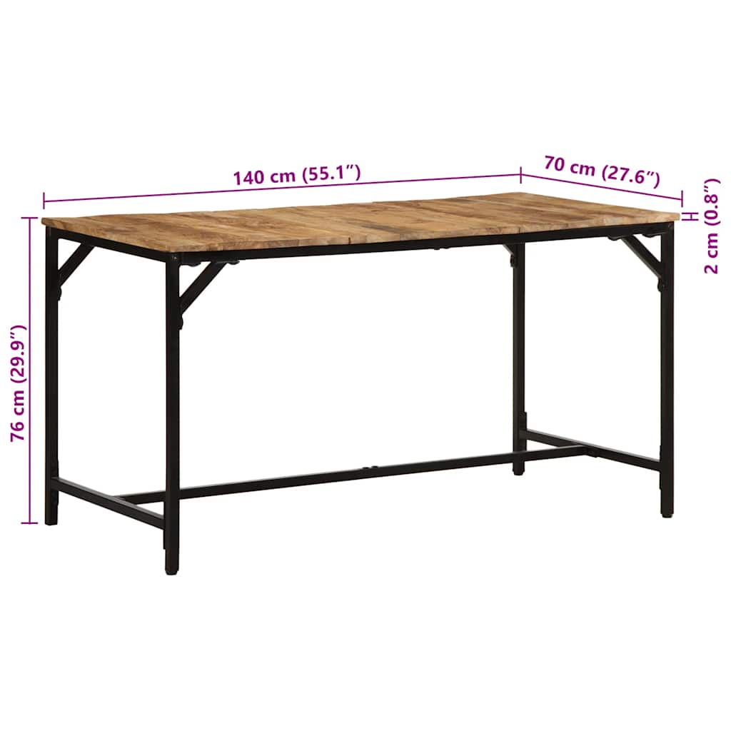 vidaXL Eettafel 140x70x75 cm massief hout ruw mangohout