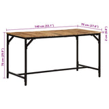 vidaXL Eettafel 140x70x75 cm massief hout ruw mangohout