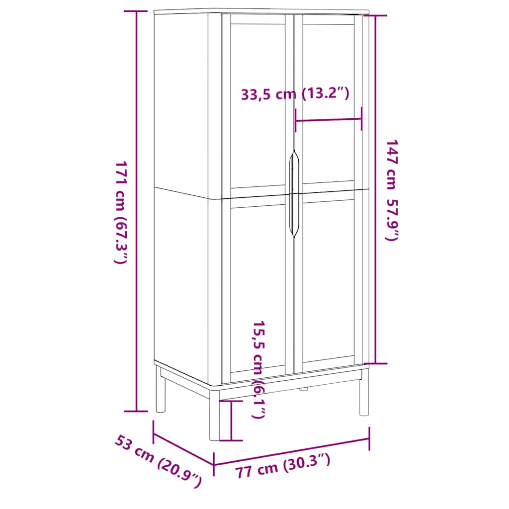 vidaXL Kledingkast FLORO 77x53x171 cm massief grenenhout wasbruin