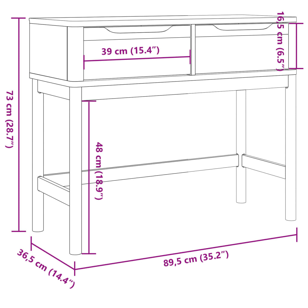 vidaXL Console Table FLORO 89.5x36.5x73 cm Solid Pine Waxed Brown