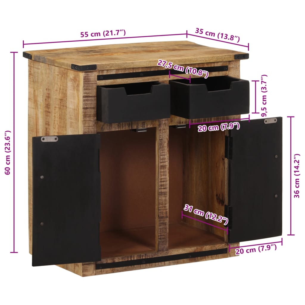 vidaXL Dressoir met 2 lades 55x35x60 cm massief mangohout