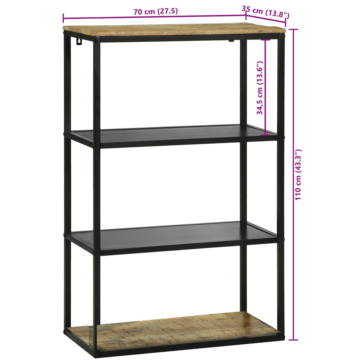 vidaXL Boekenkast 70 x 35 x 110 cm Massief mangohout