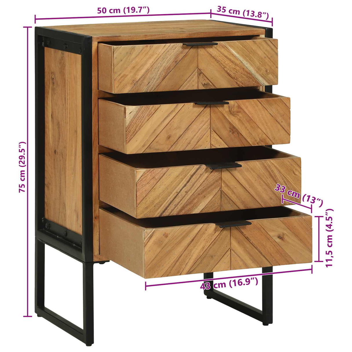 vidaXL Sideboard 100 x 30 x 75 cm Solid Acacia Wood