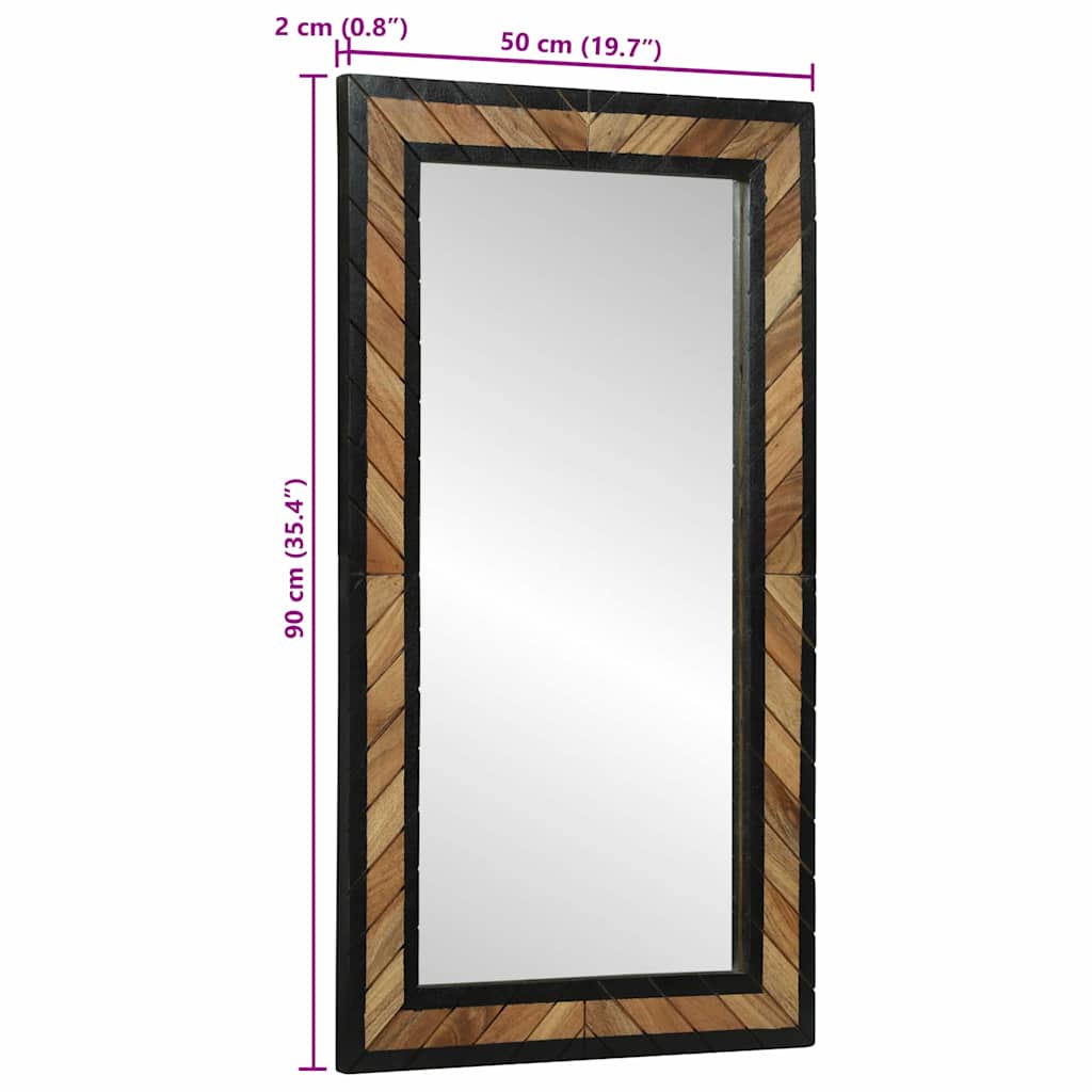 vidaXL Wandspiegel Zwart en Bruin 70 x 2 x 70 cm Massief Acacia Hout