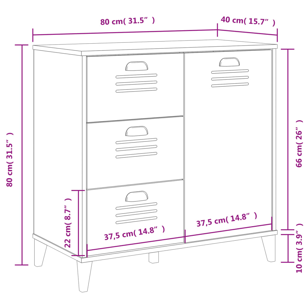 vidaXL Dressoir VIKEN 80x40x80 cm bewerkt hout wit