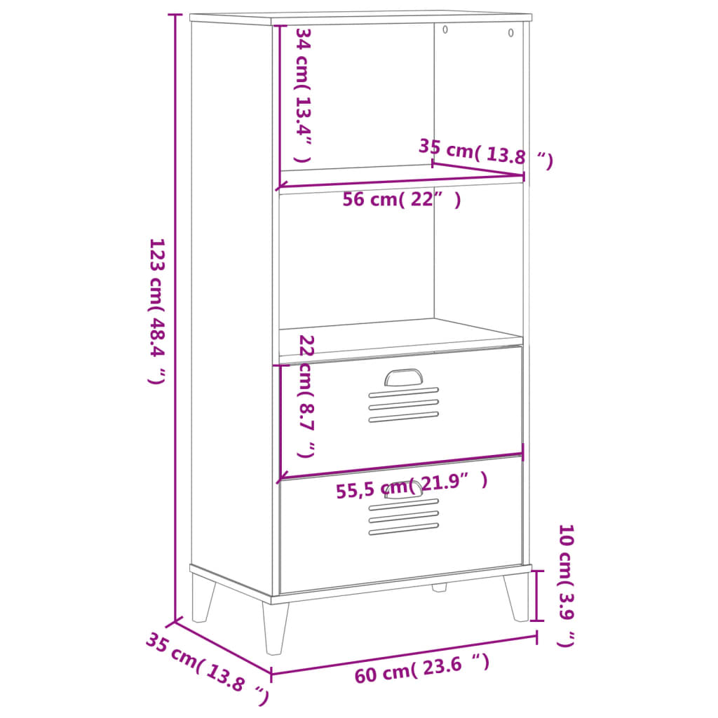 vidaXL Boekenkast VIKEN 60x35x123 cm bewerkt hout wit