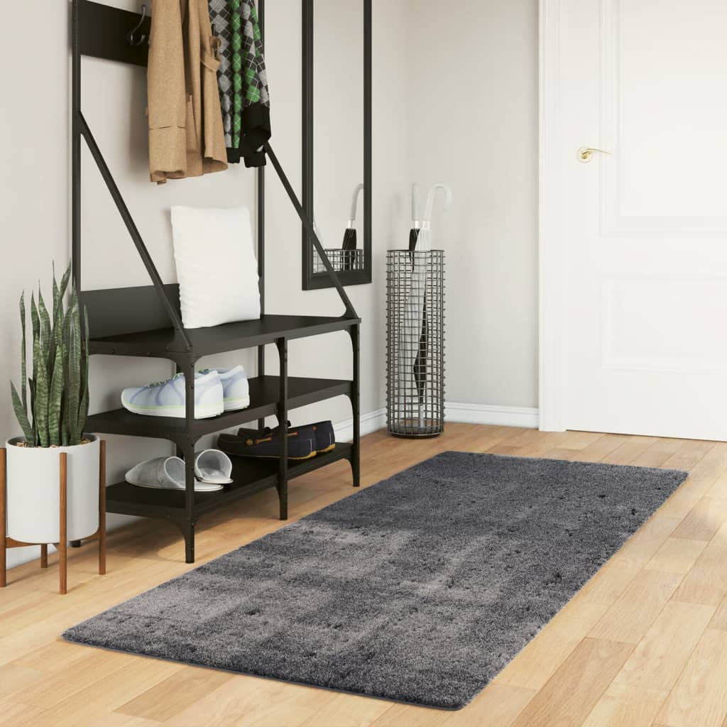 vidaXL Vloerkleed HUARTE laagpolig zacht wasbaar 60x110 cm antraciet