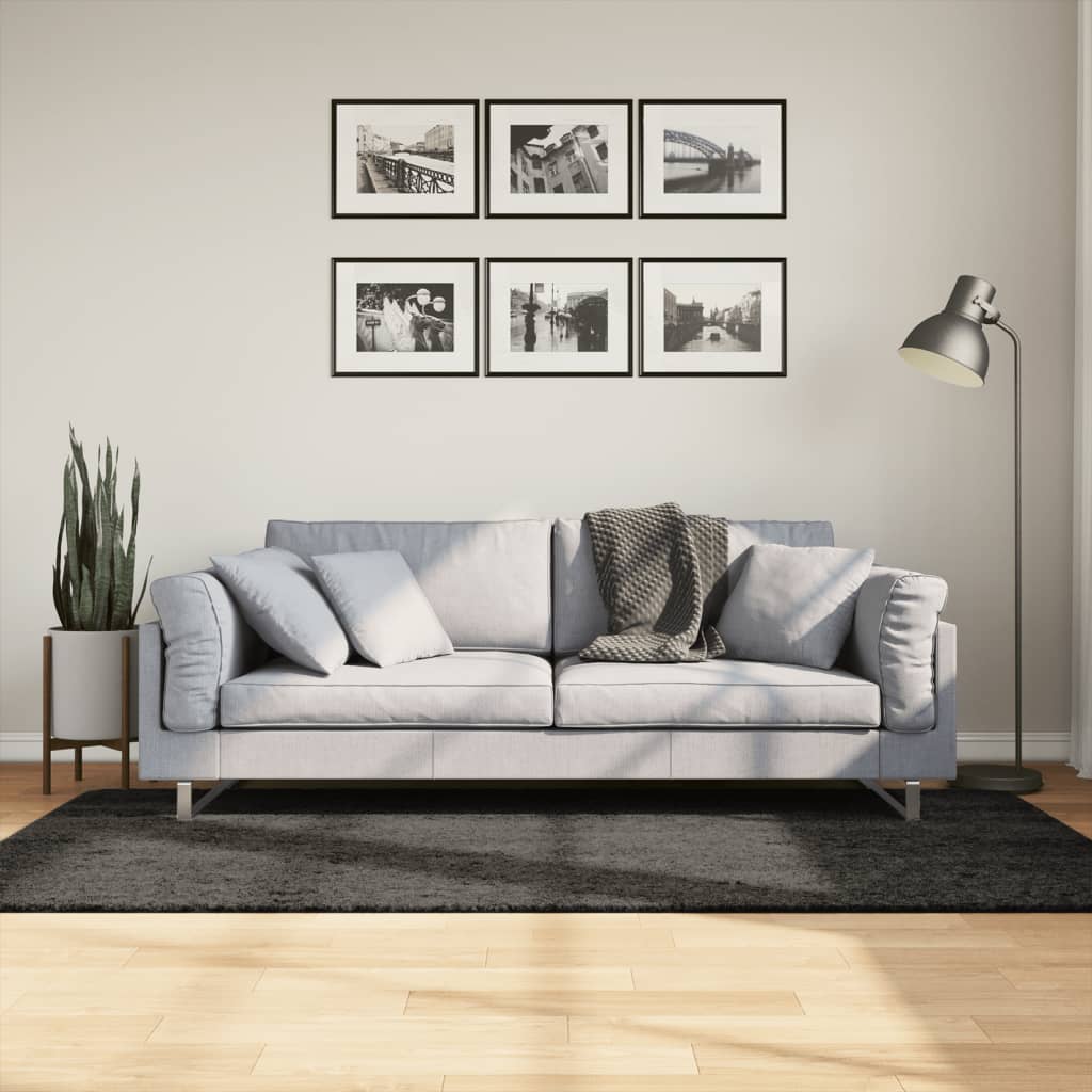 vidaXL Vloerkleed ISTAN hoogpolig glanzend 80x150 cm antracietkleurig