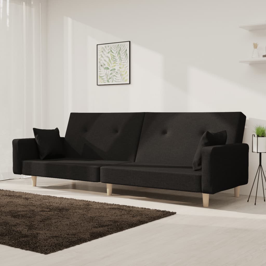 vidaXL 2-Seater Sofa Bed with 2 Cushions Fabric Light Grey