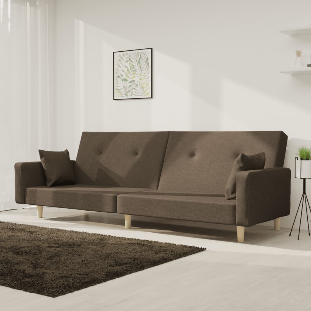vidaXL 2-Seater Sofa Bed with 2 Cushions Fabric Light Grey