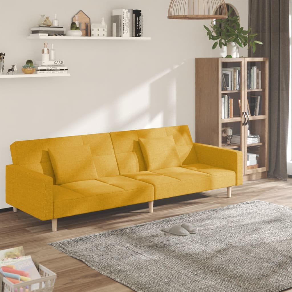 vidaXL 2-Seater Sofa Bed with 2 Pillows Fabric Light Grey