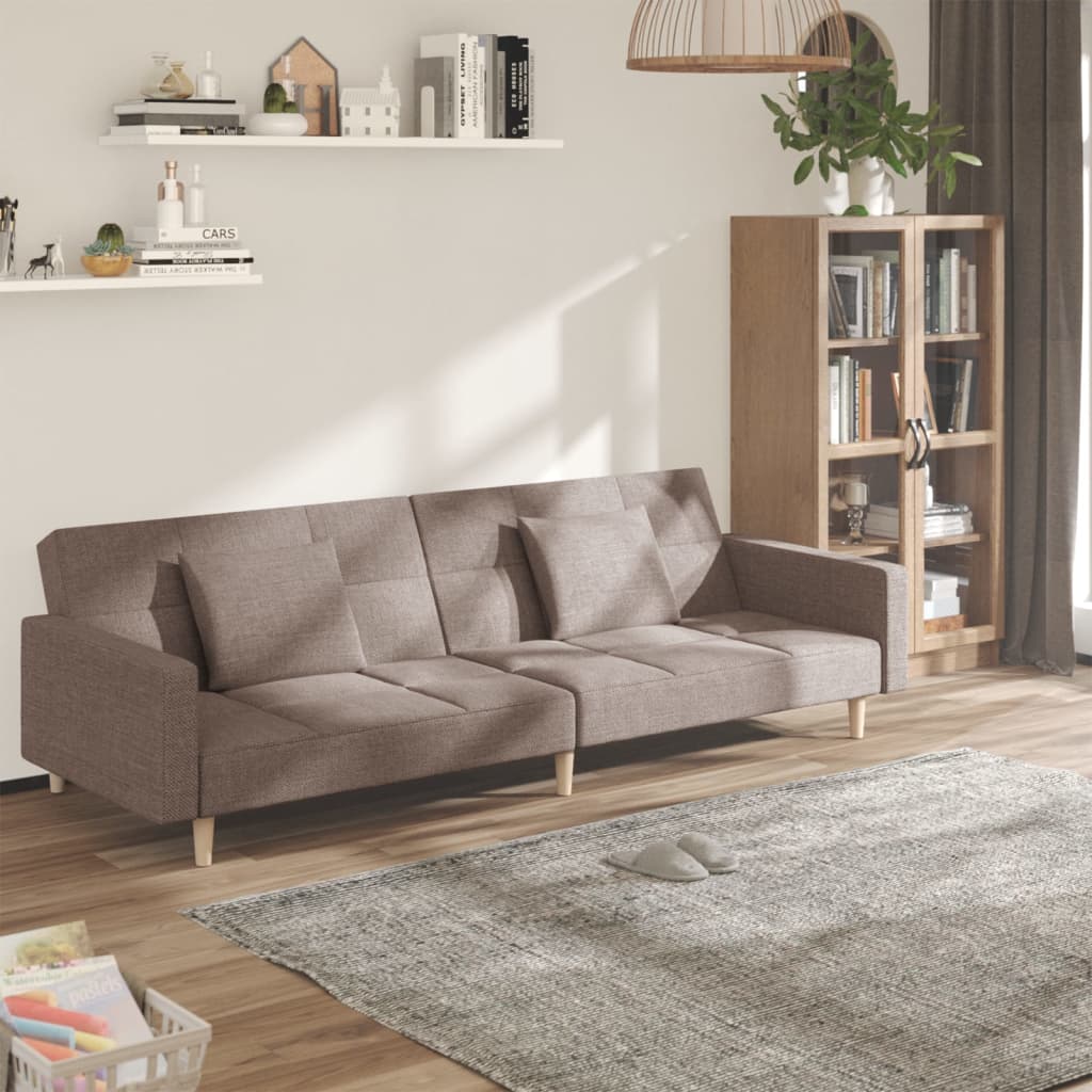 vidaXL 2-Seater Sofa Bed with 2 Pillows Fabric Light Grey