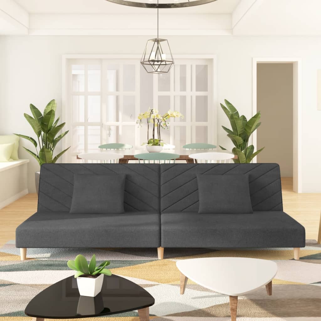 vidaXL 2-Seater Sofa Bed with 2 Pillows Fabric Light Grey