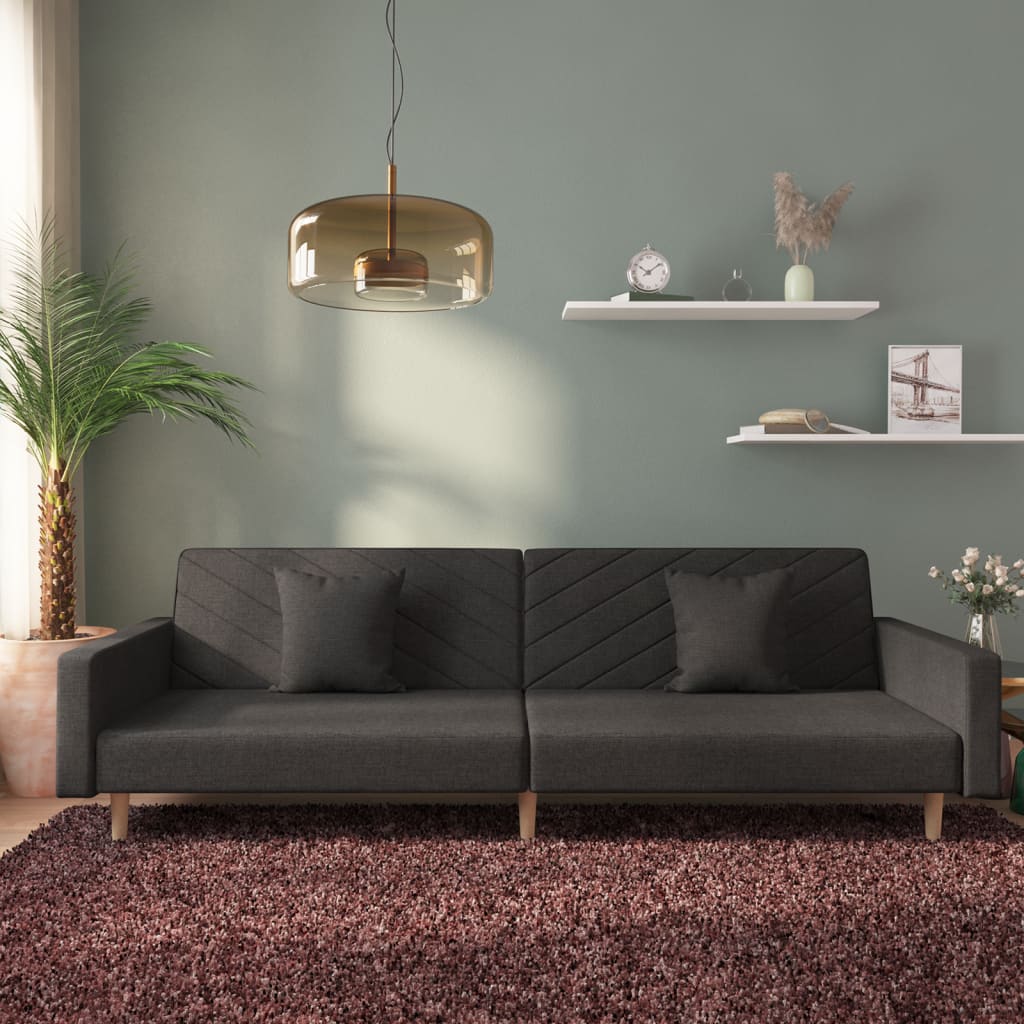 vidaXL 2-Seater Sofa Bed with 2 Pillows Fabric Light Grey