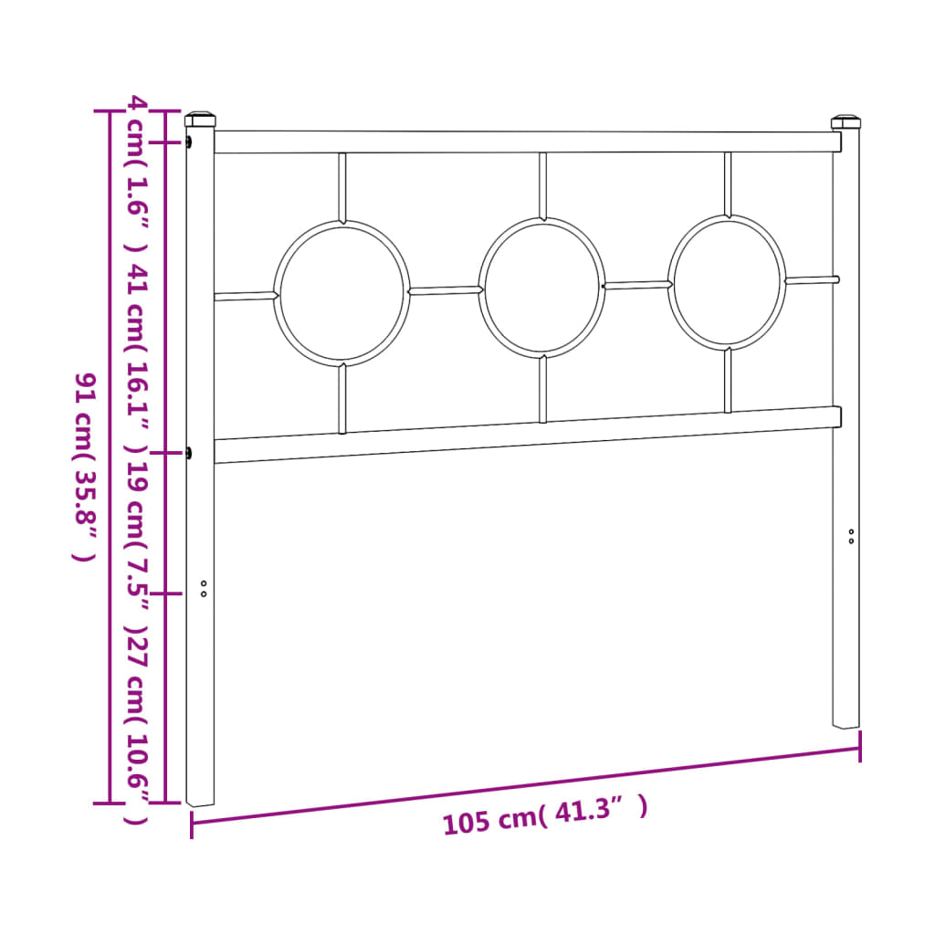 vidaXL Vervangend hoofdbord 75 cm metaal zwart