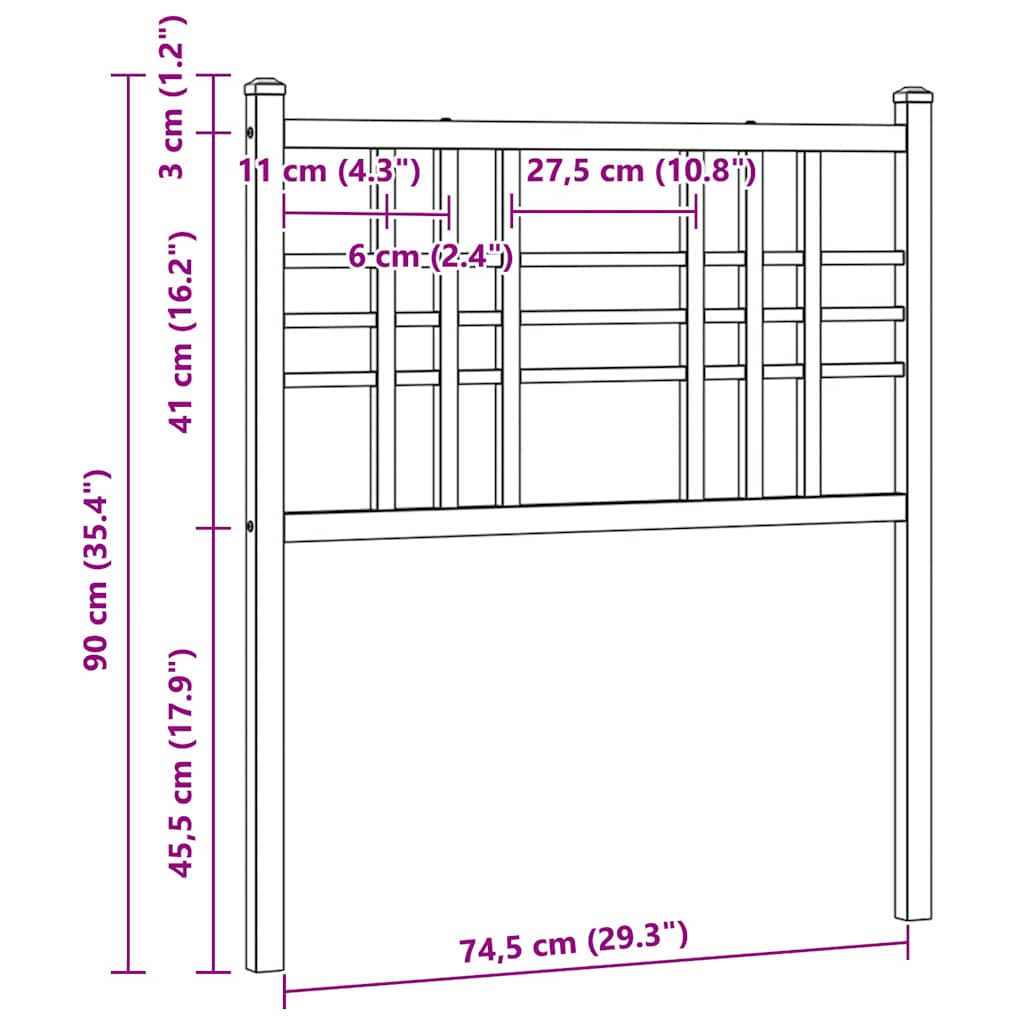 vidaXL Vervangend hoofdbord 75 cm metaal zwart