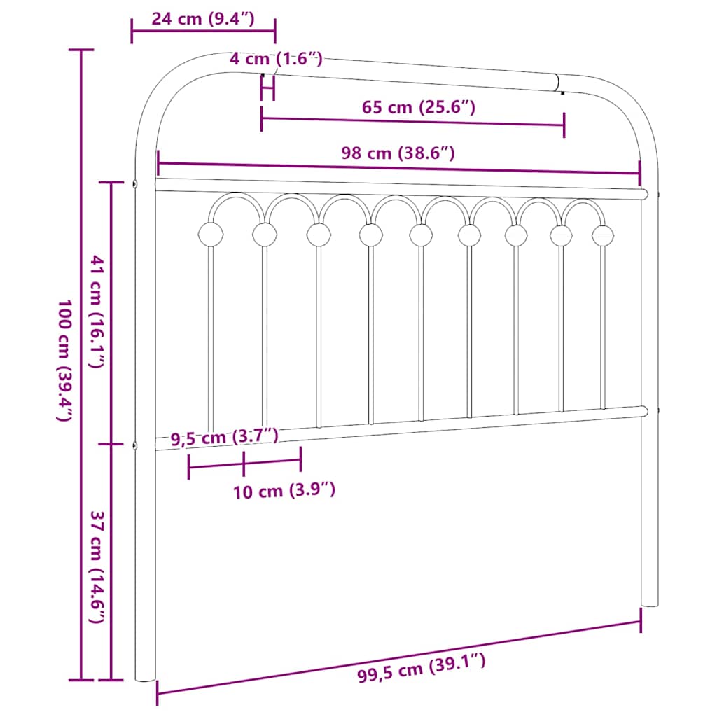 vidaXL Replacement Headboard 75 cm Metal Black
