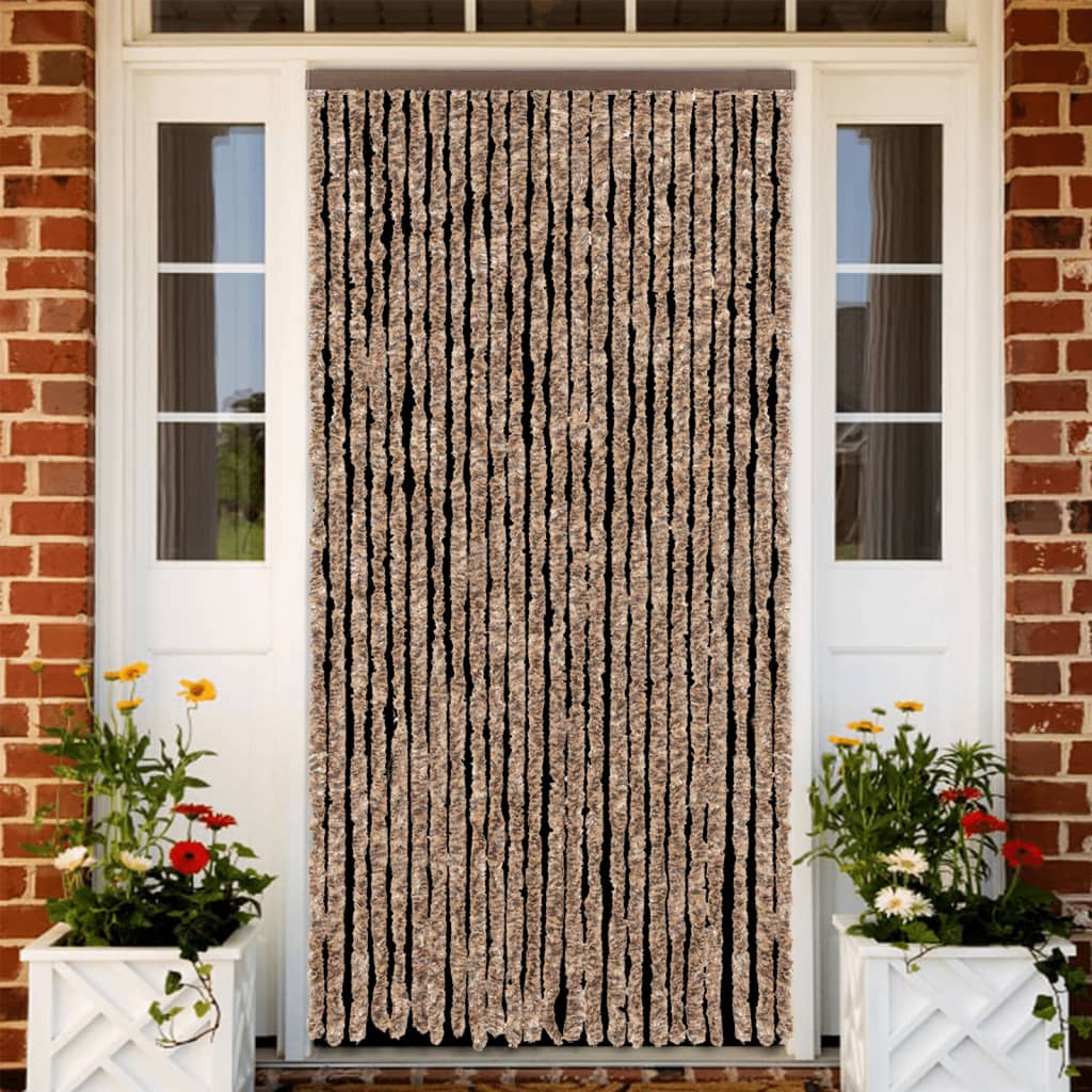 vidaXL Vliegengordijn 90x220 cm chenille beige en lichtbruin