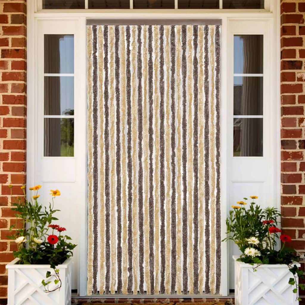 vidaXL Vliegengordijn 90x220 cm chenille beige en lichtbruin