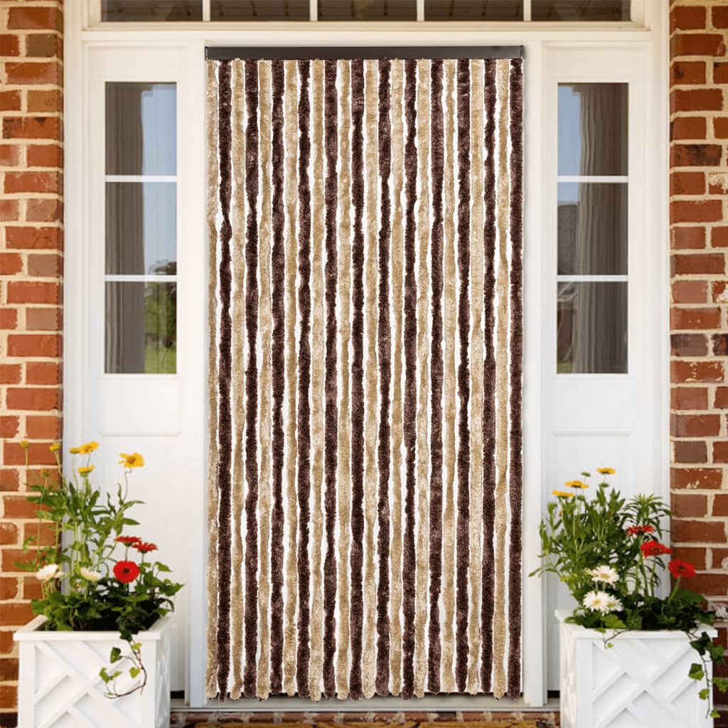 vidaXL Vliegengordijn 90x220 cm chenille beige en lichtbruin