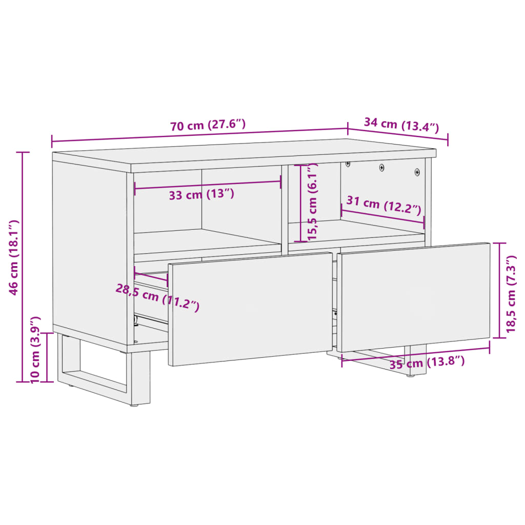 vidaXL TV Cabinet 70x34x46 cm Solid Acacia Wood