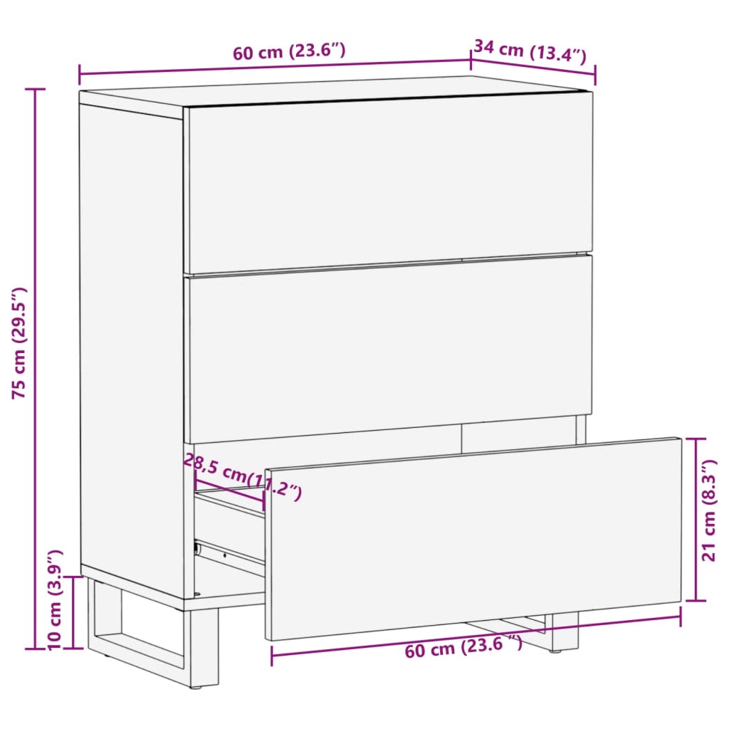 vidaXL Dressoir 60x34x75 cm massief ruw mangohout