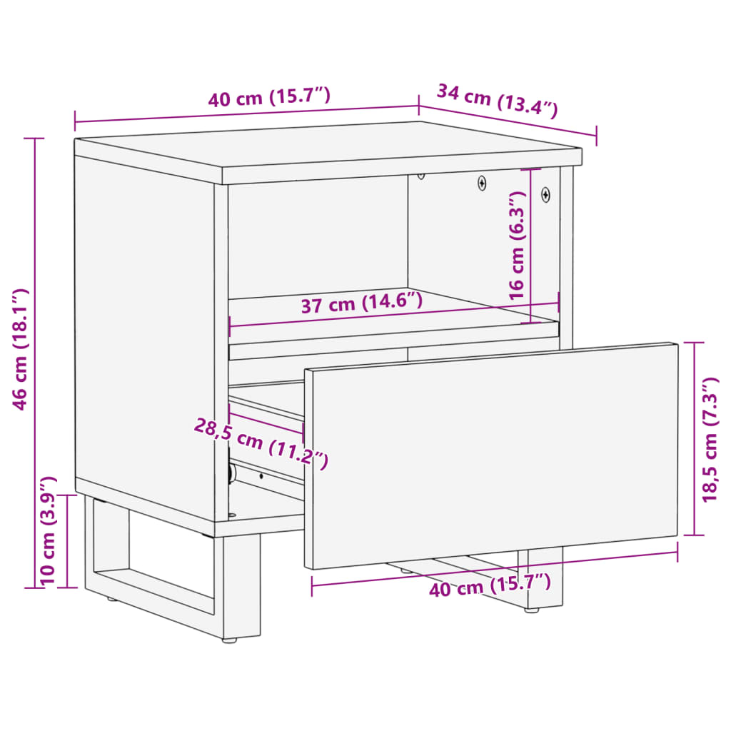 vidaXL Bedside Cabinets 2 pcs 40x34x46 cm solid rough mango wood