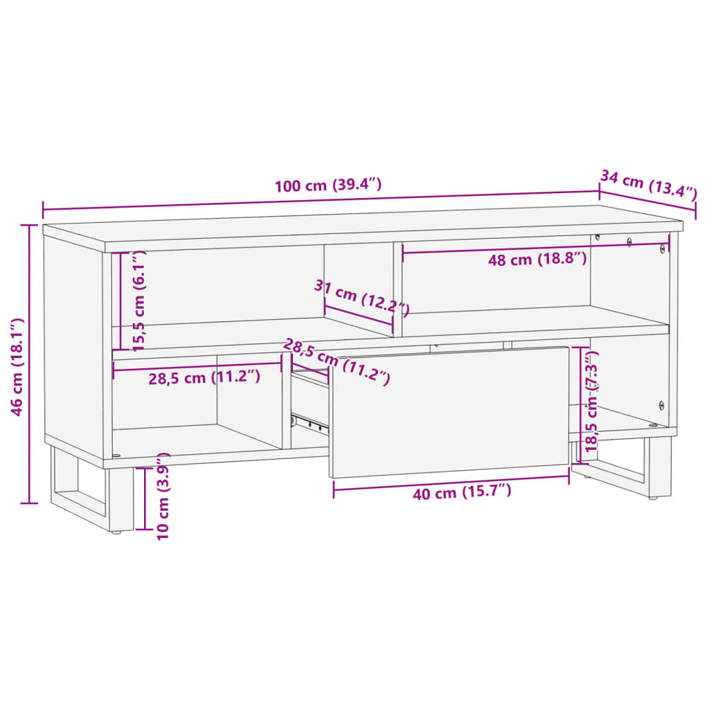 vidaXL Tv-meubel 100x34x46 cm massief ruw mangohout