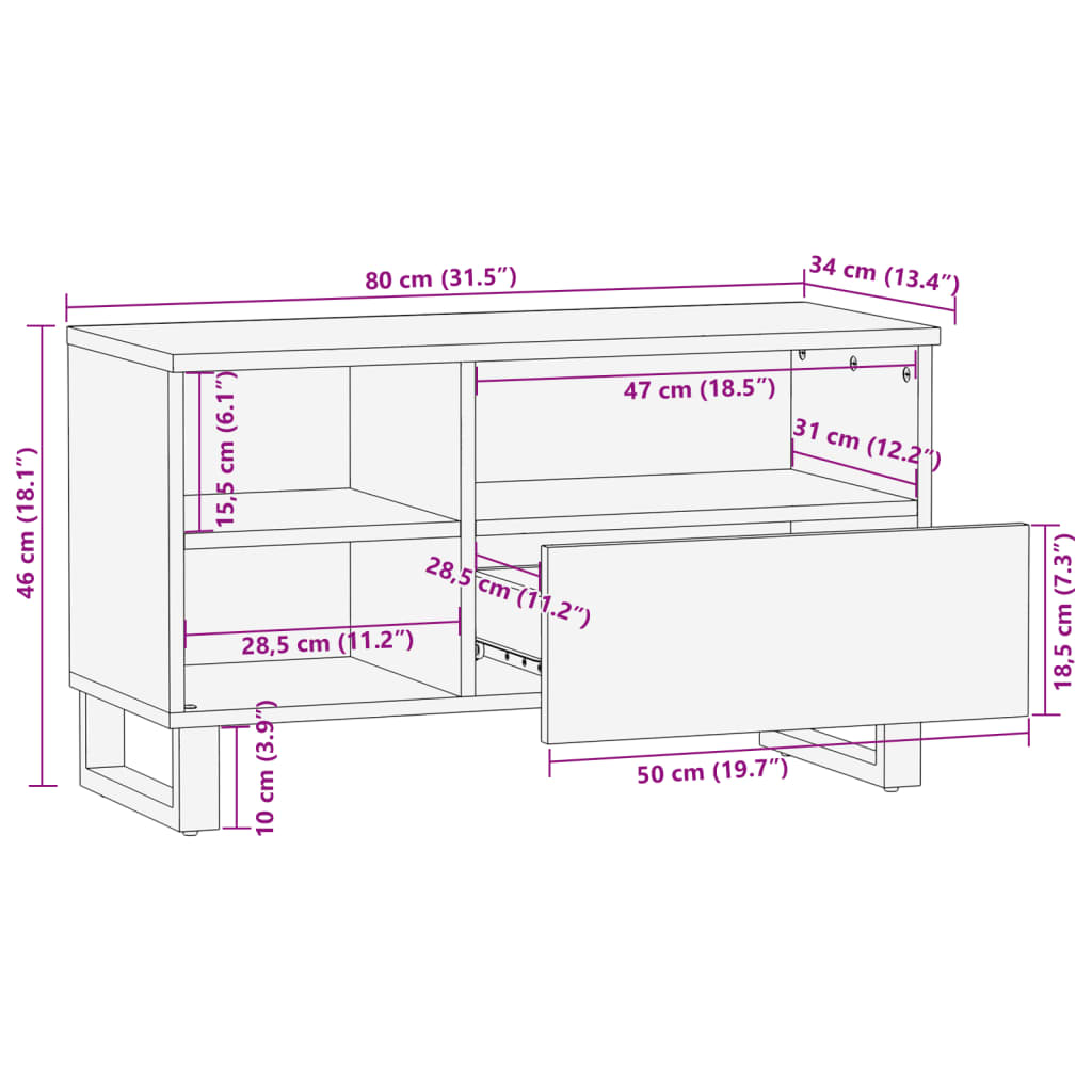 vidaXL Tv-meubel 80x34x46 cm massief acaciahout