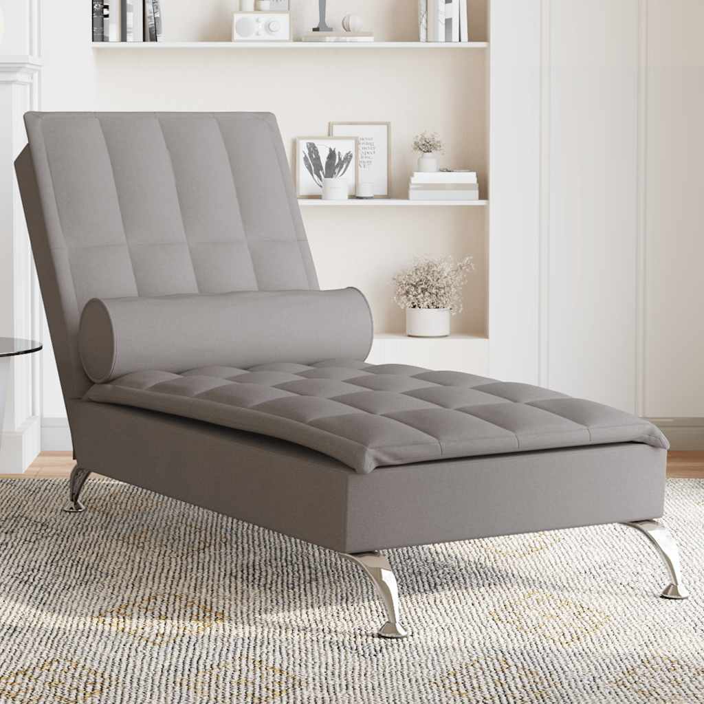 vidaXL Massage chaise longue met bolster stof donkergrijs