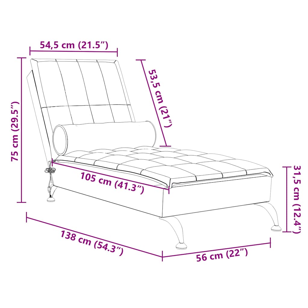 vidaXL Massage chaise longue met bolster stof donkergrijs