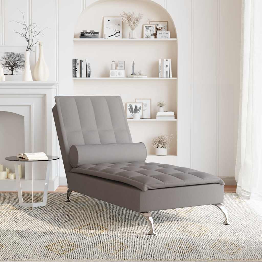 vidaXL Massage chaise longue met bolster stof donkergrijs