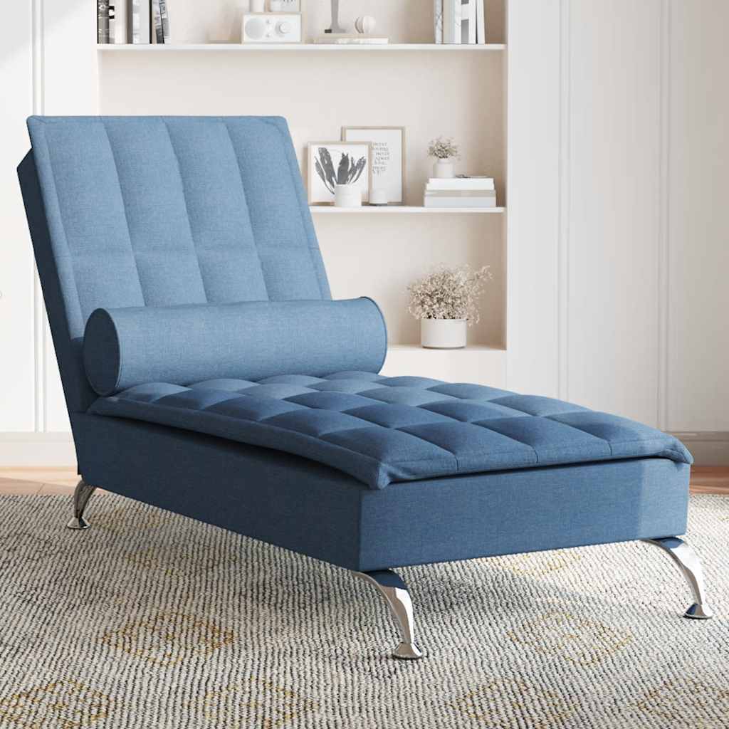 vidaXL Massage chaise longue met bolster stof donkergrijs