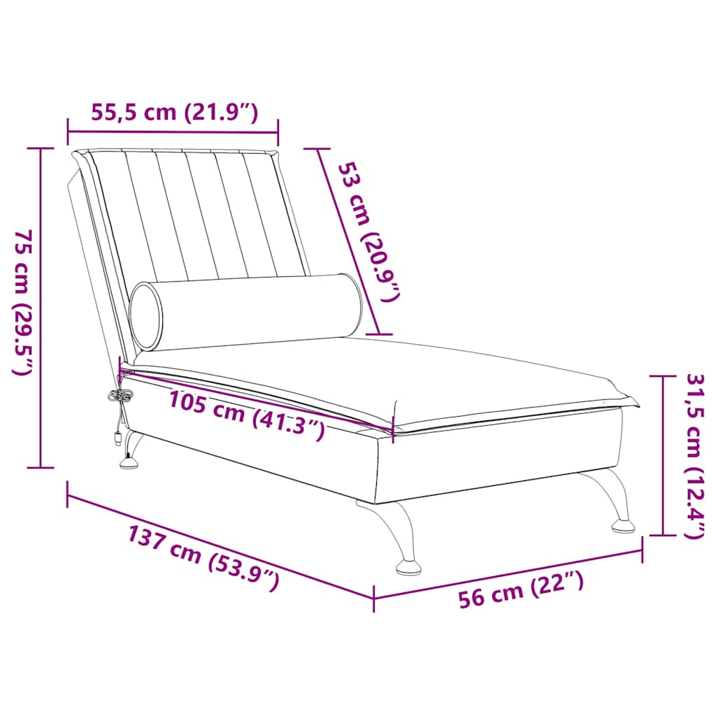 vidaXL Massage Chaise Lounge with Bolster Velvet Light Grey