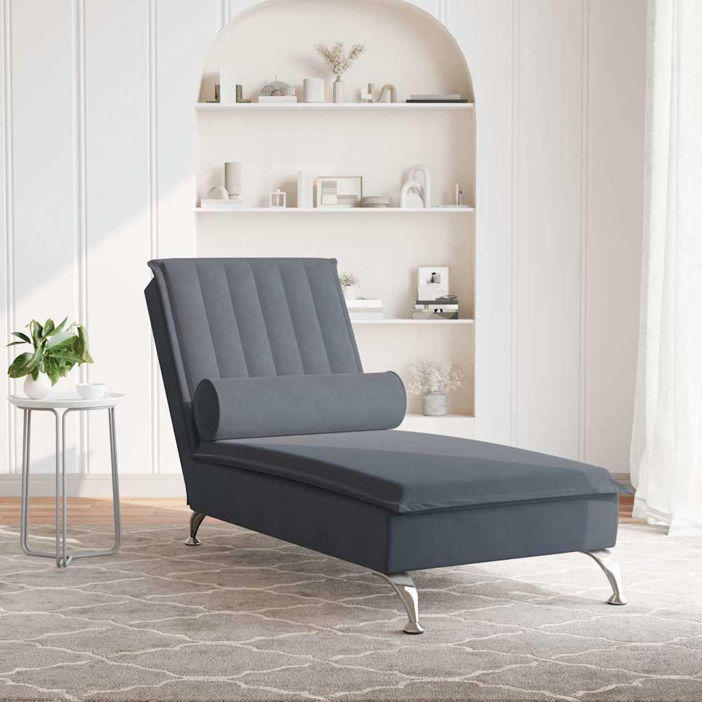 vidaXL Massage Chaise Lounge with Bolster Velvet Light Grey