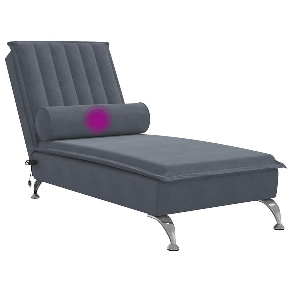 vidaXL Massage Chaise Lounge with Bolster Velvet Light Grey