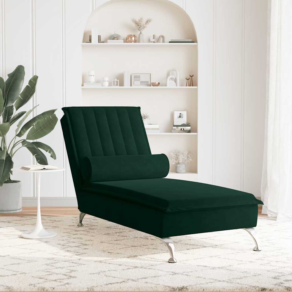 vidaXL Massage Chaise Lounge with Bolster Velvet Light Grey