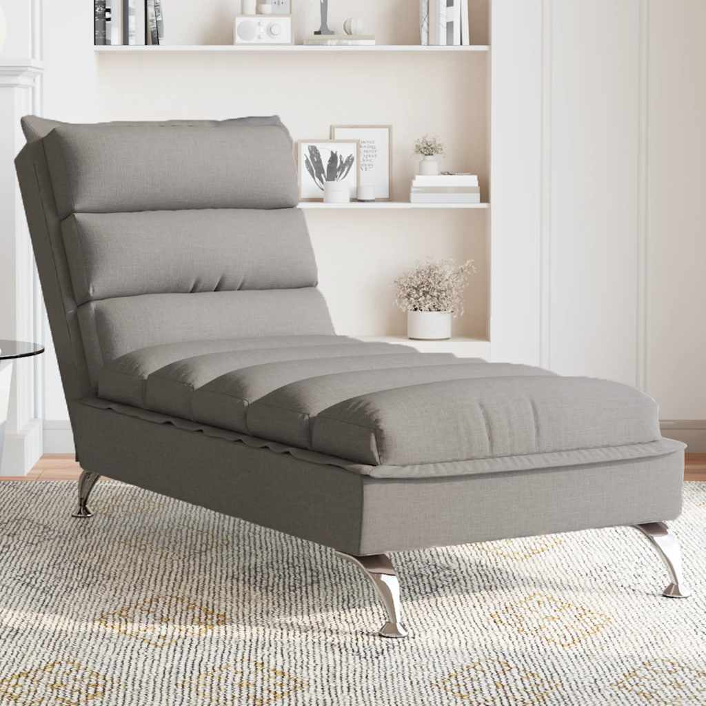 vidaXL Chaise longue met kussens stof lichtgrijs
