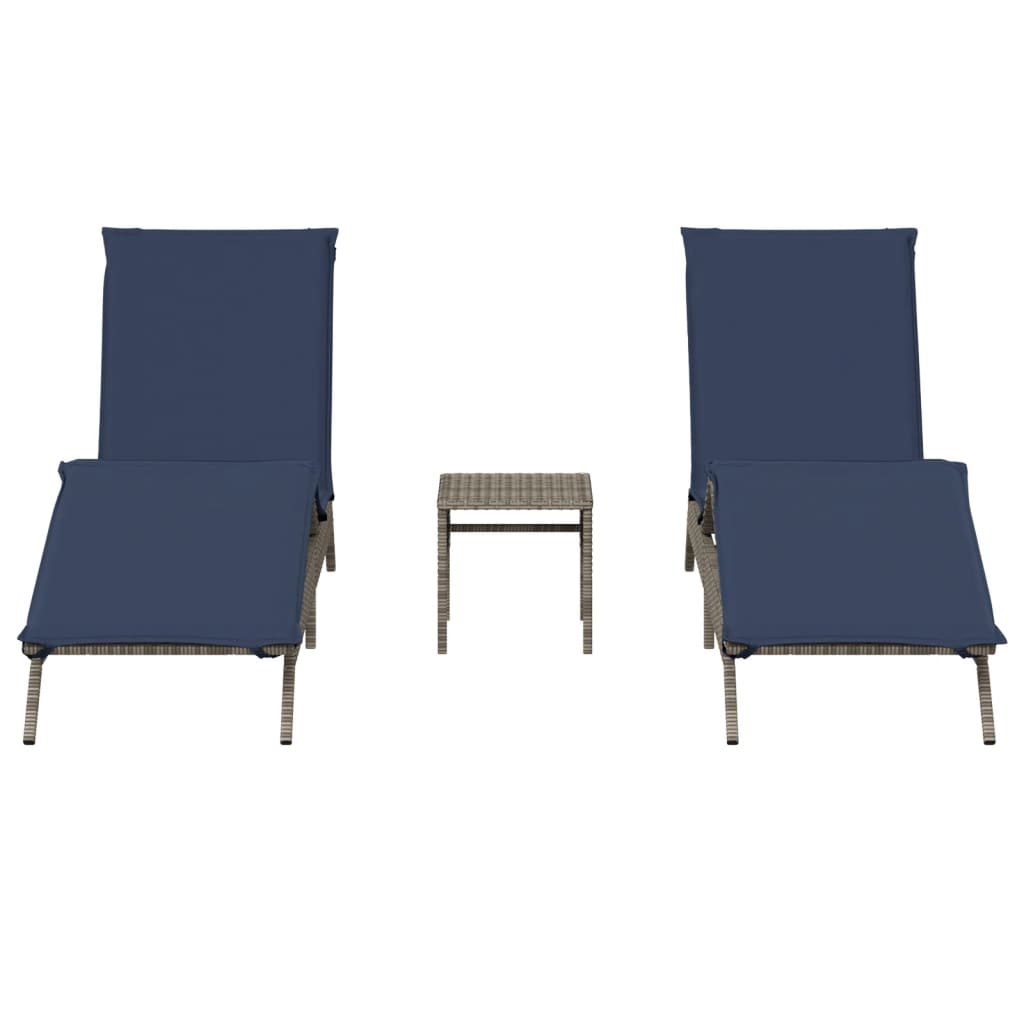 vidaXL Sun Loungers 2 pcs with table poly rattan gray (US only)