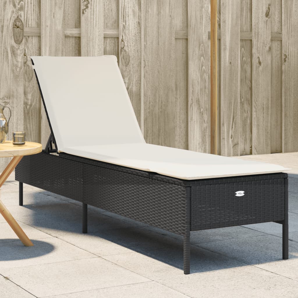vidaXL Sun Lounger with Cushion Poly Rattan Black