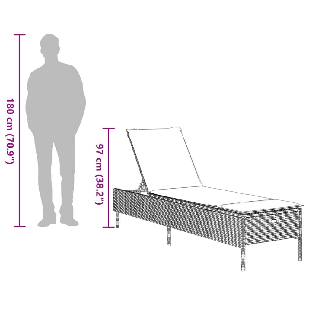 vidaXL Sun Lounger with Cushion Poly Rattan Black