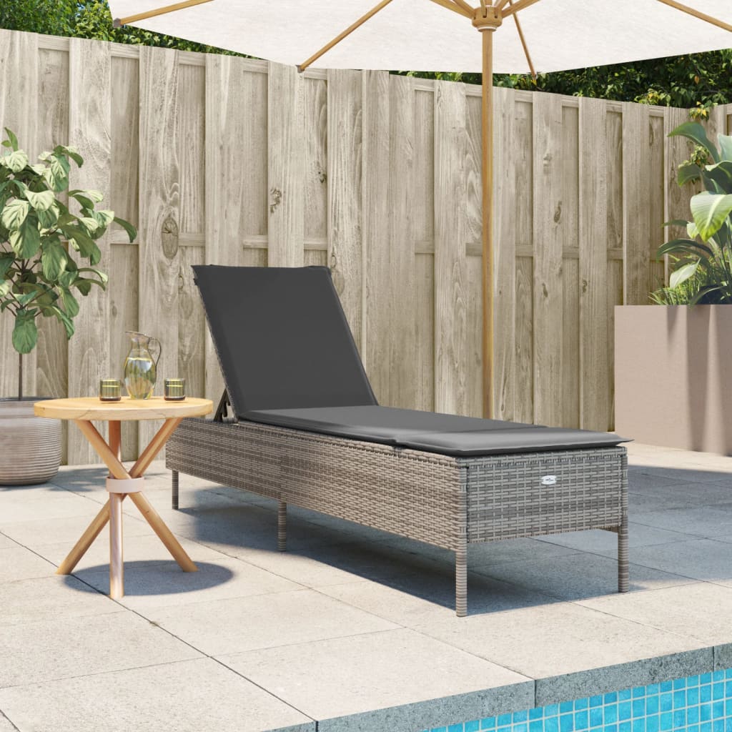 vidaXL Sun Lounger with Cushion Poly Rattan Black