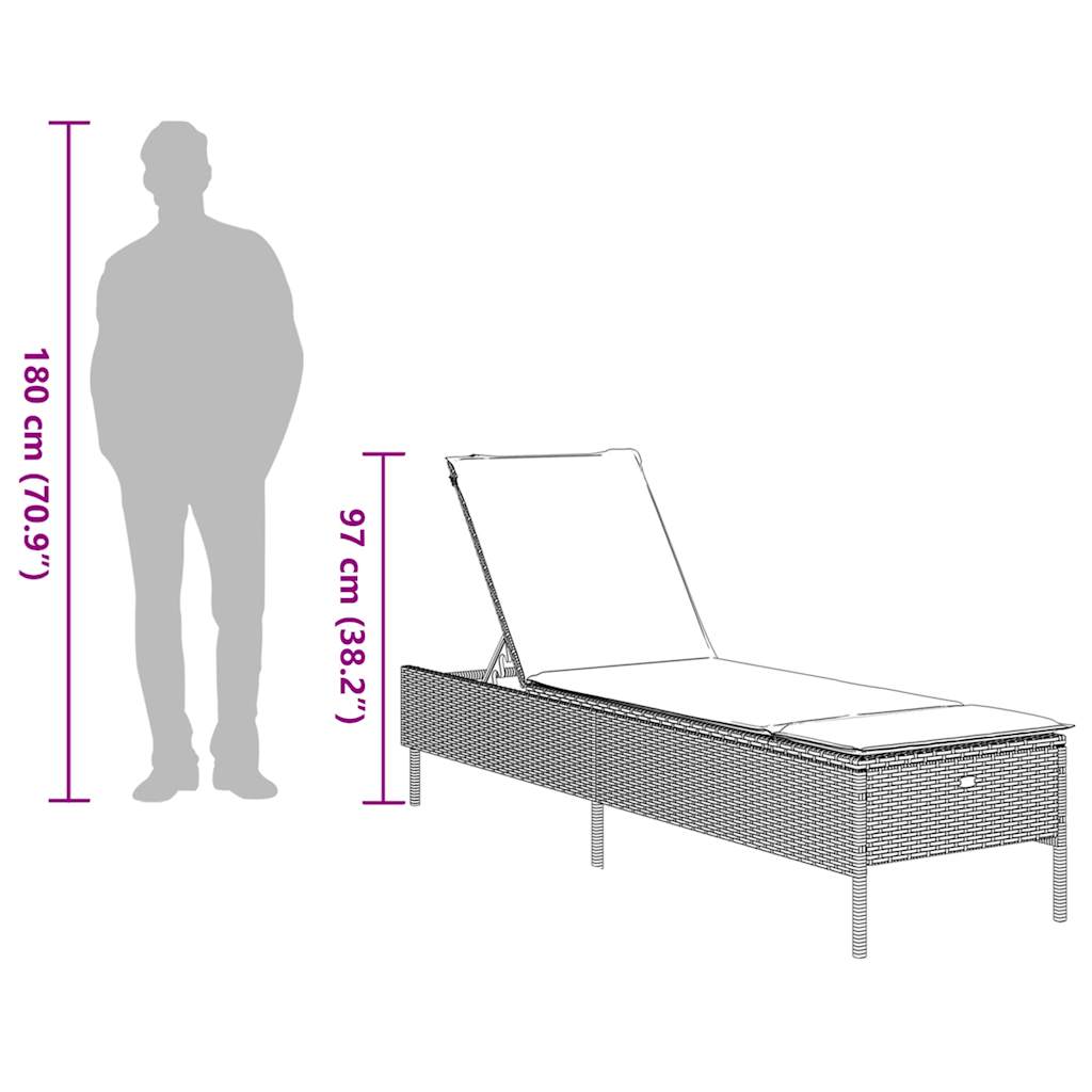 vidaXL Sun Lounger with Cushion Grey Poly Rattan