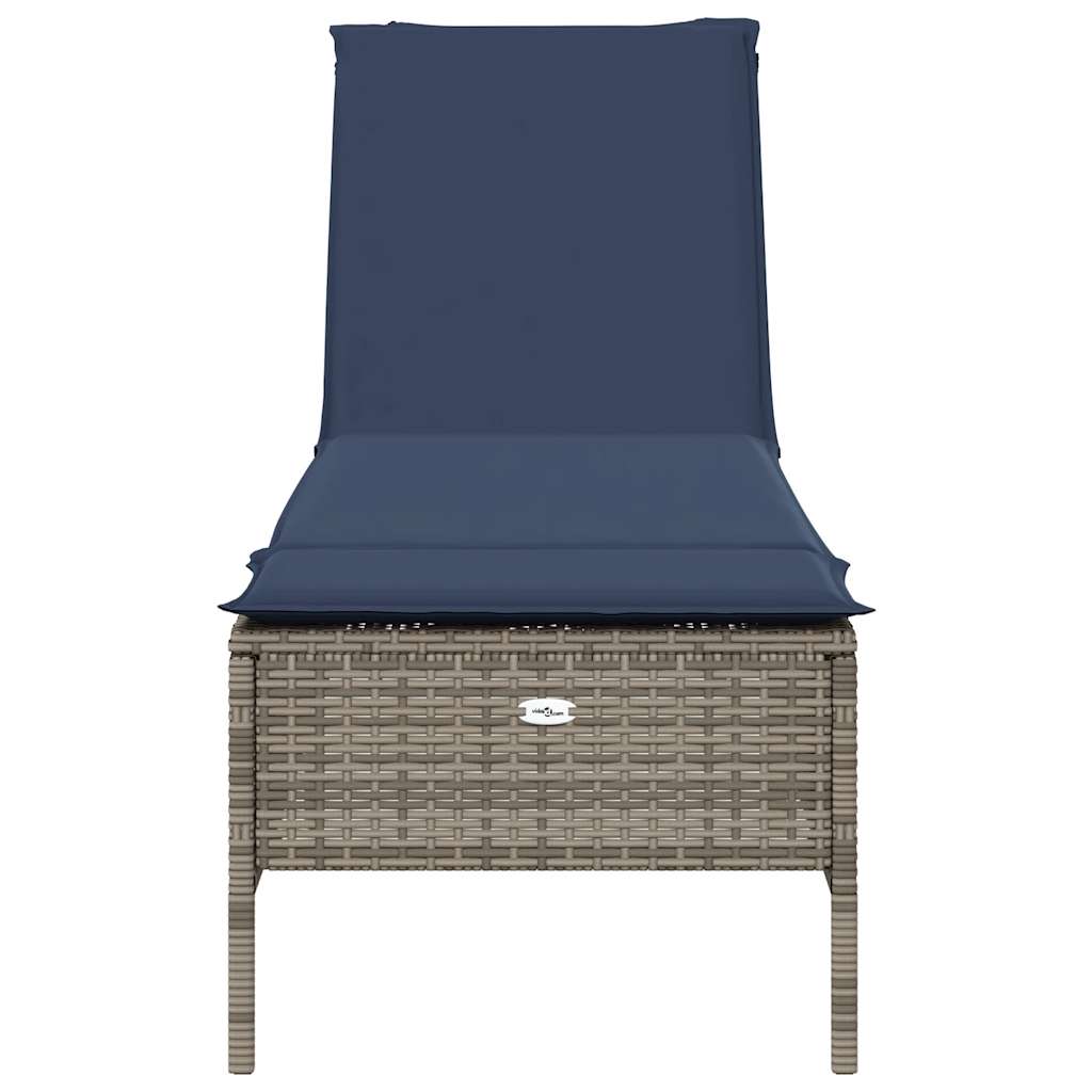 vidaXL Sun Lounger with Cushion Grey Poly Rattan
